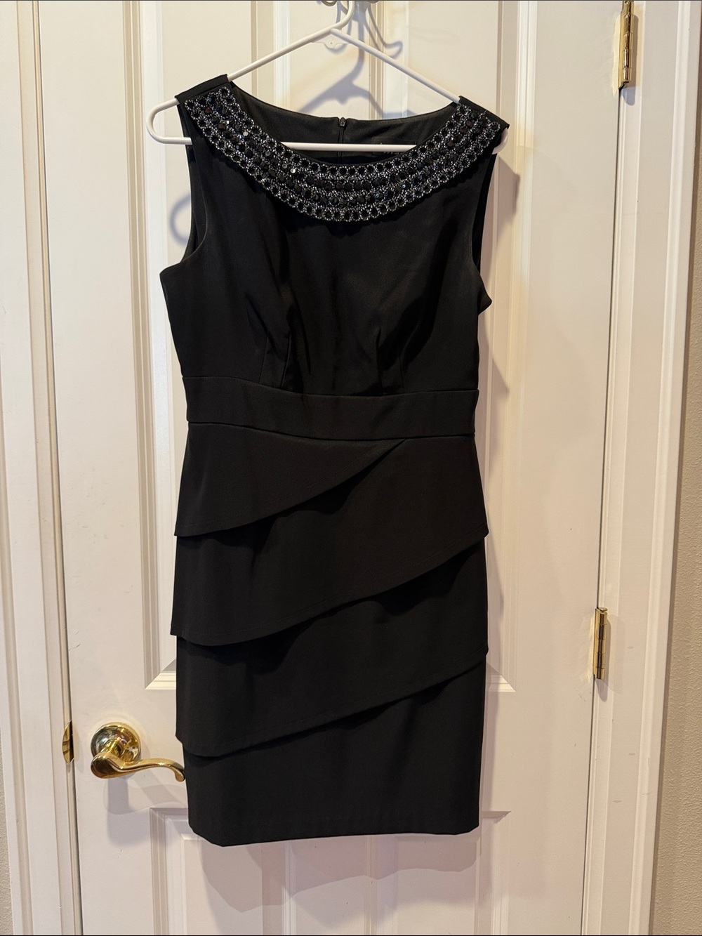 Connected Apparel Sleeveless Black Beaded Neckline Layered Sheath Dress 8